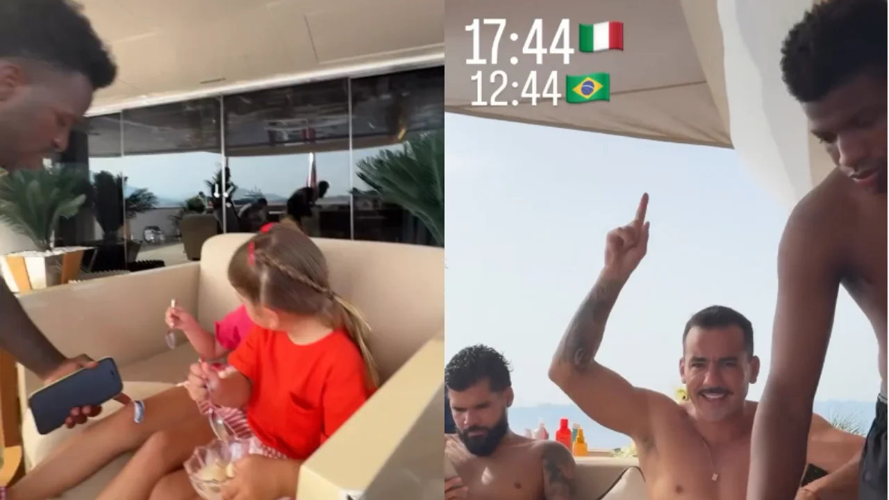 Vini Jr. aparece com filhos de Virginia em iate na Itália e movimenta redes sociais